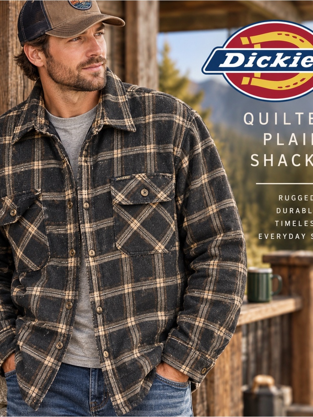 Dickies XL Quilted Flannel Shirt Jacket Plaid Black Beige Lined Workwear Shacket